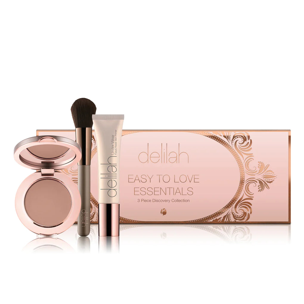 Delilah easy to love 3 piece makeup collection with brush, primer and bronzer